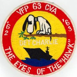 Light Photographic Squadron 63 Detachment Charlie (VFP-63 Det C) CAG-11 Western Pacific Cruise 1962-1963
Established as Composite Squadron Sixty-One (VC-61) on 20 Jan 1949. Redesignated Fighter Photographic Squadron Sixty One (VFP-61) in Jul 1956; Composite Photographic Squadron Sixty-Three (VCP-63) on 1 Jul 1959; Light Photographic Squadron Sixty Three (VFP-63) “Eyes of the Fleet” on 1 Jul 1961. Disestablished on 30 Jun 1982.

Deployment: 13 Sep 1962-12 Apr 1963, USS Kitty Hawk (CVA-63), CVG-11, Vought F8U-1P Crusader

