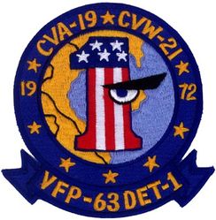 Light Photographic Squadron 63 Detachment 1 (VFP-63 Det 1) CVW-21 Western Pacific/Vietnam Cruise 1972
Established as Composite Squadron Sixty-One (VC-61) on 20 Jan 1949. Redesignated Fighter Photographic Squadron Sixty One (VFP-61) in Jul 1956; Composite Photographic Squadron Sixty-Three (VCP-63) on 1 Jul 1959; Light Photographic Squadron Sixty Three (VFP-63) “Eyes of the Fleet” on 1 Jul 1961. Disestablished on 30 Jun 1982.

Deployment: 7 Jan-3 Oct 1972, USS Hancock (CVA-19), CVW-21, Vought F8U-1P Crusader

