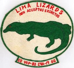 Light Photographic Squadron 63 (VFP-63 Det L) CVW-21 Detachment Lima Western Pacific Cruise 1965-1966
Established as Composite Squadron Sixty-One (VC-61) on 20 Jan 1949. Redesignated Fighter Photographic Squadron Sixty One (VFP-61) in Jul 1956; Composite Photographic Squadron Sixty-Three (VCP-63) on 1 Jul 1959; Light Photographic Squadron Sixty Three (VFP-63) on 1 Jul 1961. Disestablished on 30 Jun 1982.

Deployment: 10 Nov 1965-1 Aug 1966, USS Hancock (CVA-19), CVW-21, Vought F8U-1P/RF-8G Crusader

