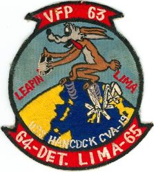 Light Photographic Squadron 63 Detachment Lima (VFP-63 Det L) CAG-16 Western Pacific Cruise 1964-1965
Established as Composite Squadron Sixty-One (VC-61) on 20 Jan 1949. Redesignated Fighter Photographic Squadron Sixty One (VFP-61) in Jul 1956; Composite Photographic Squadron Sixty-Three (VCP-63) “Eyes of the Fleet” on 1 Jul 1959; Light Photographic Squadron Sixty Three (VFP-63) on 1 Jul 1961. Disestablished on 30 Jun 1982.

Deployment: 21 Oct 1964-29 May 1965, USS Hancock (CVA-19), CVW-21, Vought F8U-1P/RF-8A Crusader

