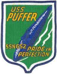 SSN-652 USS Puffer 
Namesake. The pufferfish
Ordered. 26 Mar 1963
Builder. Ingalls Shipbuilding, Pascagoula, Mississippi
Laid down. 8 Feb 1965
Launched. 30 Mar 1968
Commissioned. 9 Aug 1969
Decommissioned. 12 Jul 1996
Stricken	. 12 Jul 1996
Motto. Pride in Perfection
Fate. Scrapping via Ship and Submarine Recycling Program completed 28 Mar 1997
Class and type. Sturgeon-class attack submarine
Displacement:	
3,978 long tons (4,042 t) light
4,272 long tons (4,341 t) full
294 long tons (299 t) dead
Length. 292 ft (89 m)
Beam. 32 ft (9.8 m)
Draft. 29 ft (8.8 m)
Installed power. 15,000 shaft horsepower (11.2 megawatts)
Propulsion. One S5W nuclear reactor, two steam turbines, one screw
Speed. Over 20 knots (37 km/h; 23 mph)
Test depth. 1,300 feet (400 meters)
Complement. 109 (14 officers, 95 enlisted men
Armament:	
4 × 21-inch (533 mm) torpedo tubes
Mark 48 torpedoes
Tomahawk cruise missiles
UGM-84A/C Harpoon missiles
Mark 60 CAPTOR mines
Mark 61 mines
Mark 67 Submarine Launched Mobile Mines

