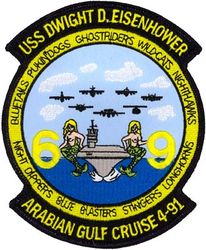 Carrier Air Wing 7 (CVW-7) Mediterranean & Arabian Gulf Cruise 1991
Established as Carrier Air Group EIGHTEEN (CVG-18) on 20 Jul 1943. Redesignated Carrier Air Group SEVEN (CVG-7) in Sep 1945; Carrier Air Wing SEVEN (CVW-7) on 20 Dec 1963-.

Squadrons: Fighter Squadron TWO FOUR TWO (VF-142) (F-14B), Fighter Squadron ONE FOUR THREE (VF-143)(F-14B), Strike Fighter Squadron ONE THREE ONE (VFA-131)(F/A-18C), Strike Fighter Squadron ONE THREE SIX (VFA-136) (F/A-18C), Attack Squadron THREE FOUR (VA-34))A-6E, KA-6D), Tactical Electronic Warfare Squadron ONE FOUR ZERO (VAQ-140) (EA-6B), Carrier Airborne Early Warning Squadron ONE TWENTY ONE (VAW-121)(E-2C), Sea Control Squadron THREE ONE (VS-31) (S-3B) & Helicopter Anti-Submarine Squadron FIVE (HS-5)(SH-3H).

Mediterranean & Arabian Gulf Cruise, 26 Sep 1990-2 Apr 1991

