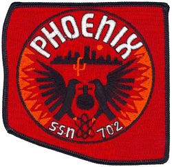 SSN-702 USS Phoenix
Name. USS PHOENIX (SSN-702)
Namesake. Phoenix, AZ
Awarded. 31 Oct 1973
Builder.	General Dynamics Corporation
Laid down. 30 Jul 1977
Launched. 8 Dec 1979
Commissioned.	19 Decr 1981
Decommissioned. 29 Jul 1998
Stricken	. 29 Jul 1998
Fate. Disposed of by submarine recycling. Sail preserved in Phoenix, AZ.
Class and type. Los Angeles-class submarine
Displacement. 5,777 tons light, 6,148 tons full, 371 tons dead
Length. 110.3 m (361 ft 11 in)
Beam. 10 m (32 ft 10 in)
Draft. 9.7 m (31 ft 10 in)
Propulsion. S6G nuclear reactor
Complement. 12 officers, 98 enlisted
Armament:
4 × 21 in (533 mm) torpedo tubes
MK.48 ADCAP torpedoes
Tomahawk Land Attack cruise missile (TLAM)
MK60 mines
MK67 SLMM mines

