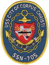 SSN-705 USS City of Corpus Christi 
Namesake. Corpus Christi, TX
Ordered. 31 Oct 1973
Builder. General Dynamics Electric Boat
Laid down. 4 Sep 1979
Launched. 25 Apr 1981
Commissioned. 8 Jan 1983
Decommissioned. 3 Aug 2017
Stricken	. 3 Aug 2017
Motto. For God and Country
Status. Stricken, to be disposed of by submarine recycling.
Class and type. Los Angeles-class attack submarine
Displacement:	
5,763 long tons (5,855 t) surfaced
6,130 long tons (6,228 t) submerged
6,136,730 long tons (6,235,206 t) dead
Length. 362 ft (110.3 m)
Beam. 33 ft (10 m)
Draft. 32 ft (9.8 m)
Propulsion. S6G reactor
Complement. 12 officers, 98 men
Sensors and processing systems	BQQ-5 passive sonar, BQS-15 detecting and ranging sonar, WLR-8 fire control radar receiver, WLR-9 acoustic receiver for detection of active search sonar and acoustic homing torpedoes, BRD-7 radio direction finder
Armament: 
4 × 21 in (533 mm) bow tubes, 10 Mk48 ADCAP torpedo reloads
Tomahawk land attack missile block 3 SLCM range 1,700 nautical miles (3,100 km)
Harpoon anti–surface ship missile range 70 nautical miles (130 km)
mine laying Mk67 mobile Mk60 captor mines

