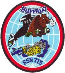 SSN-715 USS Buffalo 
Namesake. Buffalo, New York
Builder.	Newport News Shipbuilding
Laid down. 25 Jan 1980
Launched. 8 May 1982
Acquired. 27 Oct 1983
Commissioned. 5 Nov 1983
Decommissioned. 30 Jan 2019
Out of service. 30 Sep 2017
Stricken	. 30 Jan 2019
Homeport. Puget Sound Naval Shipyard, Bremerton, Washington
Nickname. Silent Thunder
Status. Pending disposal
Class and type. Los Angeles-class submarine
Type. Nuclear attack submarine
Displacement. 5771 tons light, 6142 tons full, 371 tons dead
Length.	362 ft (110 m)
Beam. 33 ft (10 m)
Draft. 31 ft (9.4 m)
Propulsion. 1 GE 165 MW S6G PWR nuclear reactor,[3] 2 turbines 35,000 hp (26 MW), 1 auxiliary motor 325 hp (242 kW), 1 shaft
Speed:
Surfaced. 20 knots (23 mph; 37 km/h)
Submerged.  20 knots (23 mph; 37 km/h) (official)[4]
Range. Unlimited
Endurance. 90 days
Test depth. 800 ft (240 m)
Complement. 12 officers, 98 men
Armament. 4 × 21 in (533 mm) torpedo tubes

