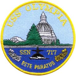 SSN-717 USS Olympia
Namesake. City of Olympia, WA
Awarded. 15 Sep 1977
Builder. Newport News Shipbuilding and Dry Dock Company, Newport News, Virginia, U.S.
Laid down. 31 Mar 1981
Launched. 30 Apr 1983
Commissioned. 17 Nov 1984
Decommissioned. 5 Feb 2021
Out of service. 6 Aug 2020
Homeport. Pearl Harbor, HI
Motto. Este Paratus ("We Are Ready")
Status. Inactive
Class and type. Los Angeles-class submarine
Displacement:	
5,763 long tons (5,855 t) surfaced
6,130 long tons (6,228 t) submerged
6,136,730 long tons (6,235,206 t) dead
Length. 362 ft (110.3 m)
Beam. 33 ft (10 m)
Draft. 32 ft (9.8 m)
Propulsion. S6G reactor
Complement. 12 officers, 98 men
Armament. 4 × 21 in (533 mm) torpedo tubes

