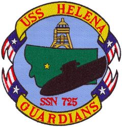 SSN-725 USS HELENA
Namesake. The City of Helena, Montana
Awarded. 19 Apr 1982
Builder.	General Dynamics Electric Boat
Laid down. 28 March 1985
Launched. 28 June 1986
Commissioned.	11 July 1987
Homeport. Norfolk, VA
Motto. Proud and Fearless
Status. in active service
Class and type. Los Angeles-class submarine
Displacement:	
5,808 long tons (5,901 t) light
6,203 long tons (6,303 t) full
395 long tons (401 t) dead
Length. 110.3 m (361 ft 11 in)
Beam. 10 m (32 ft 10 in)
Draft. 9.4 m (30 ft 10 in)
Installed power. Steam Turbine (nuclear)
Propulsion:	
1 × S6G PWR nuclear reactor with D2W core (165 MW), HEU 93.5%)
2 × steam turbines (33,500) shp
1 × shaft
1 × secondary propulsion motor 325 hp (242 kW)
Complement. 12 officers; 98 enlisted
Armament. 4 × 21 in (533 mm) bow tubes, 10 Mk48 ADCAP torpedo reloads, Tomahawk land attack missile block 3 SLCM range 1,700 nautical miles (3,100 km), Harpoon anti–surface ship missile range 70 nautical miles (130 km), mine laying Mk67 mobile Mk60 captor mines

