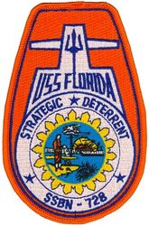 SSBN-728 USS Florida
Namesake. U.S. state of Florida
Ordered. 28 Feb 1975
Builder. General Dynamics Electric Boat
Laid down. 4 Jul 1976
Launched. 14 Nov 1981
Commissioned. 18 Jun 1983
Homeport. Kings Bay, GA
Motto. Latin: Fortes Fortuna Adiuvat ("Fortune Favors the Brave")
Status. in active service
Class and type. Ohio-class ballistic missile submarine
Displacement:	
16,764 long tons (17,033 t) surfaced
18,750 long tons (19,050 t) submerged
Length. 560 ft (170 m)
Beam. 42 ft (13 m)
Draft. 38 ft (12 m)
Propulsion:	
1 × S8G PWR nuclear reactor[1] (HEU 93.5%)
2 × geared turbines
1 × 325 hp (242 kW) auxiliary motor
1 × shaft @ 60,000 shp (45,000 kW)
Speed. Greater than 25 knots (46 km/h; 29 mph)
Test depth. Greater than 800 feet (240 m)
Complement, 15 officers. 140 enlisted
Armament:	
4 × 21 in (533 mm) torpedo tubes
154 × BGM-109 Tomahawks in 22 groups of seven

