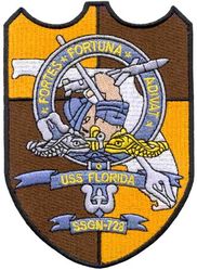 SSGN-728 USS Florida
Namesake. U.S. state of Florida
Ordered. 28 Feb 1975
Builder. General Dynamics Electric Boat
Laid down. 4 Jul 1976
Launched. 14 Nov 1981
Commissioned. 18 Jun 1983
Converted. (SSGN-728) Apr 2006
Homeport. Kings Bay, GA
Motto. Latin: Fortes Fortuna Adiuvat ("Fortune Favors the Brave")
Status. in active service
Class and type. Ohio-class ballistic missile submarine
Displacement:	
16,764 long tons (17,033 t) surfaced
18,750 long tons (19,050 t) submerged
Length. 560 ft (170 m)
Beam. 42 ft (13 m)
Draft. 38 ft (12 m)
Propulsion:	
1 × S8G PWR nuclear reactor[1] (HEU 93.5%)
2 × geared turbines
1 × 325 hp (242 kW) auxiliary motor
1 × shaft @ 60,000 shp (45,000 kW)
Speed. Greater than 25 knots (46 km/h; 29 mph)
Test depth. Greater than 800 feet (240 m)
Complement, 15 officers. 140 enlisted
Armament:	
4 × 21 in (533 mm) torpedo tubes
154 × BGM-109 Tomahawks in 22 groups of seven

