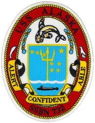 SSBN-732 USS Alaska 
Namesake. State of Alaska
Ordered. 27 Feb 1978
Builder. General Dynamics Electric Boat, Groton, Connecticut
Laid down. 9 Mar 1983
Launched. 12 Jan 1985
Commissioned. 25 Jan 1986
Homeport. Kings Bay, GA
Motto. Alert, Confident, Able
Status. in active service
Class and type. Ohio-class ballistic missile submarine
Displacement:	
16,764 long tons (17,033 t) surfaced
18,750 long tons (19,050 t) submerged
Length. 560 ft (170 m)
Beam. 42 ft (13 m)
Draft. 38 ft (12 m)
Propulsion:	
1 × S8G PWR nuclear reactor[1] (HEU 93.5%)
2 × geared turbines
1 × 325 hp (242 kW) auxiliary motor
1 × shaft @ 60,000 shp (45,000 kW)
Speed. Greater than 25 knots (46 km/h; 29 mph)
Test depth. Greater than 800 feet (240 m)
Complement. 15 officers, 140 enlisted
Armament:	
MK-48 torpedoes
20 × Trident II D-5 ballistic missiles

