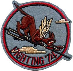 Fighter Squadron 74 (VF-74) (1st)
Established as Fighter Squadron  SEVENTY FOUR  (VF-74) (1st) on 25 Mar 1944. Disestablished on 1 Oct 1944.  

Grumman F6F-5 Hellcat

Insignia approved on 5 June 1944.

Deployments.
30 Jun 1944-18 Sep 1944 USS Kasaan Bay (CVE 69) F6F-5


