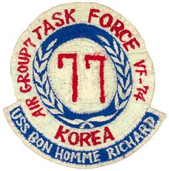 Fighter Squadron 74 (VF-74) (3rd) CVG-7 Task Force 77 Western Pacific, Korea Cruise 1952-1953
Established as Bomber Fighter Squadron TWENTY (VBF-20) on 16 Apr 1945. Redesignated Fighter Squadron TEN A (VF-10A) on 15 Nov 1946; Fighter Squadron NINETY TWO (VF-92) on 1 Sep 1948; Fighter Squadron SEVENTY FOUR (VF-74) (3rd) "Be Devilers" on 15 Feb 1950. Disestablished on 30 Apr 1994.

Deployment. 20 May 1952-8 Jan 1953 USS Bon Homme Richard (CVA-31) CVG-7, Vought F4U-4 Corsair
