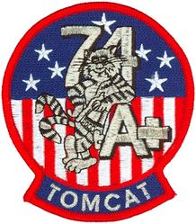 Fighter Squadron 74 (VF-74) (3rd) F-14A+ Tomcat
Established as Bomber Fighter Squadron TWENTY (VBF-20) on 16 Apr 1945. Redesignated Fighter Squadron TEN A (VF-10A) on 15 Nov 1946; Fighter Squadron NINETY TWO (VF-92) on 1 Sep 1948; Fighter Squadron SEVENTY FOUR (VF-74) (3rd) "Be Devilers" on 15 Feb 1950. Disestablished on 30 Apr 1994.

Vought F4U-4 Corsair, 1945-1945, 1949-1954
Grumman F8F-1 Bearcat, 1945-1949
McDonnell F2H-2 Banshee, 1954
Grumman F9F-8 Cougar, 1954-1956
Douglas F4D-1 Skyray, 1956-1961
McDonnell Douglas F4H-1 (F-4B)/J/S, 1961-1983
Grumman F-14A/B Tomcat, 1983-1994

Insignia approved in 1946.

Deployments.
10 Jan 1951-17 May 1951 USS F. D. Roosevelt (CVB-42) CVG-6, F4U-4	
20 May 1952-8 Jan 1953 USS Bon Homme Richard (CVA-31) CVG-7, F4U-4	
19 Feb 1953-5 May 1953 USS Bennington (CVA-20) CVG-7, F4U-4	
16 Sep 1953-21 Feb 1954 USS Bennington (CVA-20) CVG-7, F4U-4	
9 Oct 1955-30 Apr 1956	USS Lake Champlain (CVA-39) CVG-6, F9F-8	
12 Jul 1957-5 Mar 1958	USS Franklin D. Roosevelt (CVA-42) CVG-17, F4D-1	
13 Feb 1959-30 Aug 1959 USS Intrepid (CVA-11) CVG-6, F4D-1	
4 Aug 1960-17 Feb 1961 USS Intrepid (CVA-11) CVG-6, F4D-1
3 Aug 1962-2 Mar 1963	USS Forrestal (CVA-59) CVG-8, F4H-1	
10 Jul 1964-13 Mar 1965 USS Forrestal (CVA-59) CVW-8,	F-4B	
24 Aug 1965-7 Apr 1966	 USS Forrestal (CVA-59) CVW-8,	F-4B	
6 Jun 1967-15 Sep 1967	USS Forrestal (CVA-59) CVW-17, F-4B	
22 Jul 1968-29 Apr 1969 USS Forrestal (CVA-59) CVW-17, F-4B	
2 Dec 1969-8 Jul 1970 USS Forrestal (CVA-59) CVW-17, F-4B	
5 Jan 1971-2 Jul 1971 USS Forrestal (CVA-59) CVW-17, F-4B	
5 Jun 1972-24 Mar 1973 USS America (CVA-66) CVW-8, F-4J	
11 Mar 1974-11 Sep 1974 USS Forrestal (CVA-59) CVW-17, F-4J	
5 Mar 1975-22 Sep 1975 USS Forrestal (CVA-59) CVW-17, F-4J 
7 Jul 1976-7 Feb 1977 USS Nimitz (CVAN-68) CVW-8, F-4J	
4 Apr 1978-26 Oct 1978	USS Forrestal (CV-59) CVW-17, F-4J	
27 Nov 1979-7 May 1980 USS Forrestal (CV-59) CVW-17, F-4J	
2 Mar 1981-15 Sep 1981 USS Forrestal (CV-59) CVW-17, F-4J 
8 Jun 1982-16 Nov 1982	USS Forrestal (CV-59) CVW-17, F-4S	
2 Apr 1984-20 Oct 1984	USS Saratoga (CV-60) CVW-17, F-14A	
25 Aug 1985-16 Apr 1986 USS Saratoga (CV-60) CVW-17, F-14A	
5 Jun 1987-17 Nov 1987	USS Saratoga (CV-60) CVW-17, F-14A	
7 Aug 1990-28 Mar 1991 USS Saratoga (CV-60) CVW-17, F-14B	
6 May 1992-6 Nov 1992	USS Saratoga (CV-60) CVW-17, F-14B	
4 Mar 1993-8 Apr 1993 USS Constellation (CV-64) CVW-17, F-14B


