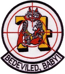 Fighter Squadron 74 (VF-74) F-14 Tomcat
Established as Bomber Fighter Squadron TWENTY (VBF-20) on 16 Apr 1945. Redesignated Fighter Squadron TEN A (VF-10A) on 15 Nov 1946; Fighter Squadron NINETY TWO (VF-92) on 1 Sep 1948; Fighter Squadron SEVENTY FOUR (VF-74) (3rd) "Be Devilers" on 15 Feb 1950. Disestablished on 30 Apr 1994.

Vought F4U-4 Corsair, 1945-1945, 1949-1954
Grumman F8F-1 Bearcat, 1945-1949
McDonnell F2H-2 Banshee, 1954
Grumman F9F-8 Cougar, 1954-1956
Douglas F4D-1 Skyray, 1956-1961
McDonnell Douglas F4H-1 (F-4B)/J/S, 1961-1983
Grumman F-14A/B Tomcat, 1983-1994

Insignia approved in 1946.

Deployments.
10 Jan 1951-17 May 1951 USS F. D. Roosevelt (CVB-42) CVG-6, F4U-4	
20 May 1952-8 Jan 1953 USS Bon Homme Richard (CVA-31) CVG-7, F4U-4	
19 Feb 1953-5 May 1953 USS Bennington (CVA-20) CVG-7, F4U-4	
16 Sep 1953-21 Feb 1954 USS Bennington (CVA-20) CVG-7, F4U-4	
9 Oct 1955-30 Apr 1956	USS Lake Champlain (CVA-39) CVG-6, F9F-8	
12 Jul 1957-5 Mar 1958	USS Franklin D. Roosevelt (CVA-42) CVG-17, F4D-1	
13 Feb 1959-30 Aug 1959 USS Intrepid (CVA-11) CVG-6, F4D-1	
4 Aug 1960-17 Feb 1961 USS Intrepid (CVA-11) CVG-6, F4D-1
3 Aug 1962-2 Mar 1963	USS Forrestal (CVA-59) CVG-8, F4H-1	
10 Jul 1964-13 Mar 1965 USS Forrestal (CVA-59) CVW-8,	F-4B	
24 Aug 1965-7 Apr 1966	 USS Forrestal (CVA-59) CVW-8,	F-4B	
6 Jun 1967-15 Sep 1967	USS Forrestal (CVA-59) CVW-17, F-4B	
22 Jul 1968-29 Apr 1969 USS Forrestal (CVA-59) CVW-17, F-4B	
2 Dec 1969-8 Jul 1970 USS Forrestal (CVA-59) CVW-17, F-4B	
5 Jan 1971-2 Jul 1971 USS Forrestal (CVA-59) CVW-17, F-4B	
5 Jun 1972-24 Mar 1973 USS America (CVA-66) CVW-8, F-4J	
11 Mar 1974-11 Sep 1974 USS Forrestal (CVA-59) CVW-17, F-4J	
5 Mar 1975-22 Sep 1975 USS Forrestal (CVA-59) CVW-17, F-4J 
7 Jul 1976-7 Feb 1977 USS Nimitz (CVAN-68) CVW-8, F-4J	
4 Apr 1978-26 Oct 1978	USS Forrestal (CV-59) CVW-17, F-4J	
27 Nov 1979-7 May 1980 USS Forrestal (CV-59) CVW-17, F-4J	
2 Mar 1981-15 Sep 1981 USS Forrestal (CV-59) CVW-17, F-4J 
8 Jun 1982-16 Nov 1982	USS Forrestal (CV-59) CVW-17, F-4S	
2 Apr 1984-20 Oct 1984	USS Saratoga (CV-60) CVW-17, F-14A	
25 Aug 1985-16 Apr 1986 USS Saratoga (CV-60) CVW-17, F-14A	
5 Jun 1987-17 Nov 1987	USS Saratoga (CV-60) CVW-17, F-14A	
7 Aug 1990-28 Mar 1991 USS Saratoga (CV-60) CVW-17, F-14B	
6 May 1992-6 Nov 1992	USS Saratoga (CV-60) CVW-17, F-14B	
4 Mar 1993-8 Apr 1993 USS Constellation (CV-64) CVW-17, F-14B

