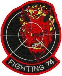 Fighter Squadron 74 (VF-74) (3rd)
Established as Bomber Fighter Squadron TWENTY (VBF-20) on 16 Apr 1945. Redesignated Fighter Squadron TEN A (VF-10A) on 15 Nov 1946; Fighter Squadron NINETY TWO (VF-92) on 1 Sep 1948; Fighter Squadron SEVENTY FOUR (VF-74) (3rd) "Be Devilers" on 15 Feb 1950. Disestablished on 30 Apr 1994.

Vought F4U-4 Corsair, 1945-1945, 1949-1954
Grumman F8F-1 Bearcat, 1945-1949
McDonnell F2H-2 Banshee, 1954
Grumman F9F-8 Cougar, 1954-1956
Douglas F4D-1 Skyray, 1956-1961
McDonnell Douglas F4H-1 (F-4B)/J/S, 1961-1983
Grumman F-14A/B Tomcat, 1983-1994

Insignia approved in 1946.

Deployments.
10 Jan 1951-17 May 1951 USS F. D. Roosevelt (CVB-42) CVG-6, F4U-4	
20 May 1952-8 Jan 1953 USS Bon Homme Richard (CVA-31) CVG-7, F4U-4	
19 Feb 1953-5 May 1953 USS Bennington (CVA-20) CVG-7, F4U-4	
16 Sep 1953-21 Feb 1954 USS Bennington (CVA-20) CVG-7, F4U-4	
9 Oct 1955-30 Apr 1956	USS Lake Champlain (CVA-39) CVG-6, F9F-8	
12 Jul 1957-5 Mar 1958	USS Franklin D. Roosevelt (CVA-42) CVG-17, F4D-1	
13 Feb 1959-30 Aug 1959 USS Intrepid (CVA-11) CVG-6, F4D-1	
4 Aug 1960-17 Feb 1961 USS Intrepid (CVA-11) CVG-6, F4D-1
3 Aug 1962-2 Mar 1963	USS Forrestal (CVA-59) CVG-8, F4H-1	
10 Jul 1964-13 Mar 1965 USS Forrestal (CVA-59) CVW-8,	F-4B	
24 Aug 1965-7 Apr 1966	 USS Forrestal (CVA-59) CVW-8,	F-4B	
6 Jun 1967-15 Sep 1967	USS Forrestal (CVA-59) CVW-17, F-4B	
22 Jul 1968-29 Apr 1969 USS Forrestal (CVA-59) CVW-17, F-4B	
2 Dec 1969-8 Jul 1970 USS Forrestal (CVA-59) CVW-17, F-4B	
5 Jan 1971-2 Jul 1971 USS Forrestal (CVA-59) CVW-17, F-4B	
5 Jun 1972-24 Mar 1973 USS America (CVA-66) CVW-8, F-4J	
11 Mar 1974-11 Sep 1974 USS Forrestal (CVA-59) CVW-17, F-4J	
5 Mar 1975-22 Sep 1975 USS Forrestal (CVA-59) CVW-17, F-4J 
7 Jul 1976-7 Feb 1977 USS Nimitz (CVAN-68) CVW-8, F-4J	
4 Apr 1978-26 Oct 1978	USS Forrestal (CV-59) CVW-17, F-4J	
27 Nov 1979-7 May 1980 USS Forrestal (CV-59) CVW-17, F-4J	
2 Mar 1981-15 Sep 1981 USS Forrestal (CV-59) CVW-17, F-4J 
8 Jun 1982-16 Nov 1982	USS Forrestal (CV-59) CVW-17, F-4S	
2 Apr 1984-20 Oct 1984	USS Saratoga (CV-60) CVW-17, F-14A	
25 Aug 1985-16 Apr 1986 USS Saratoga (CV-60) CVW-17, F-14A	
5 Jun 1987-17 Nov 1987	USS Saratoga (CV-60) CVW-17, F-14A	
7 Aug 1990-28 Mar 1991 USS Saratoga (CV-60) CVW-17, F-14B	
6 May 1992-6 Nov 1992	USS Saratoga (CV-60) CVW-17, F-14B	
4 Mar 1993-8 Apr 1993 USS Constellation (CV-64) CVW-17, F-14B

