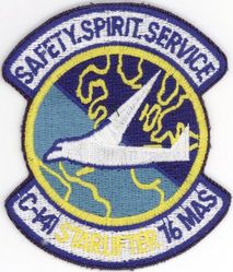 76th Military Airlift Squadron 
Constituted as 76 Ferrying Squadron (Special) on 30 Jan 1943. Activated on 8 Feb 1943. Redesignated as 76 Transport Transition Squadron on 4 Jun 1943. Disbanded on 31 Mar 1944. Reconstituted, and redesignated as 76 Air Transport Squadron, Medium, on 20 Jun 1952. Activated on 20 Jul 1952. Redesignated as 76 Military Airlift Squadron on 8 Jan 1966; 76 Airlift Squadron on 1 Oct 1991-.
