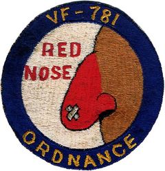 Fighter Squadron 781 (VP-781) Ordnance
Established as Fighter Squadron SEVEN HUNDRED EIGHTY ONE (VF-781) "The Pacemakers" on 1 Jul 1946. Called to active duty on 2 Aug 1950. Redesignated Fighter Squadron ONE HUNDRED TWENTY ONE (VF-121) on 4 Feb 1953. Disestablished on 26 Sep 1980.

Insignia approved by CNO on 31 Jan 1951. Japanese made.

Deployments.
10 May 1951-17 Dec 1951, CV-31 USS Bon Homme Richard, CVG-102, Grumman F9F-2B Panther 
15 Oct 1952-18 May 1953, CV-34 USS Oriskany, CVG-102, Grumman F9F-5 Panther


