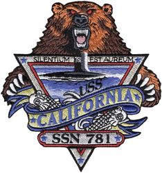 SSN-781 USS California
Namesake. State of California
Awarded. 14 Aug 2003
Builder. Huntington Ingalls Industries - Newport News Shipbuilding
Laid down. 1 May 2009
Christened. 6 Nov 2010
Launched. 14 Nov 2010
Commissioned. 	29 Oct 2011
Homeport. Groton, CT
Motto. Silentium Est Aureum ("Silence Is Golden")
Status. Ship in active service
Class and type. Virginia-class fast-attack submarine
Displacement:	
7,800 tons light
7,900 tons full
Length. 114.9 m (377.0 ft)
Beam. 10.3 m (33.8 ft)
Propulsion:	
1 × S9G PWR nuclear reactor[2] 280,000 shp (210 MW), HEU 93%
2 × steam turbines 40,000 shp (30 MW)
1 × single shaft pump-jet propulsor
1 × secondary propulsion motor
Speed. greater than 25 knots (46 km/h)
Range. Essentially unlimited distance; 33 years
Test depth. greater than 800 ft (240 m)
Complement. 134 officers and crew
Armament: 12 × VLS (BGM-109 Tomahawk cruise missile) 4 × 533mm torpedo tubes (Mk-48 ADCAP torpedo)

