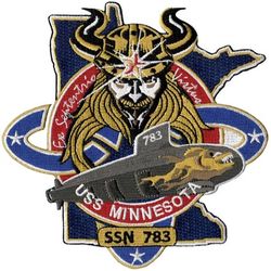SSN-783 USS Minnesota
Namesake. The state of Minnesota
Awarded. 14 Aug 2003
Builder. Newport News Shipbuilding
Laid down. 20 May 2011
Christened. 27 Oct 2012
Acquired. 6 Jun 2013
Commissioned. 7 Sep 2013
Homeport. Joint Base Pearl Harbor-Hickam, HI
Motto. Ex Septentrio Virtus ("From the North, power")
Status. in active service
Class and type. Virginia-class fast-attack submarine
Displacement. app. 7800 long tons (7925 metric tons) submerged
Length. 114.9 meters (377 feet)
Beam. 10.3 meters (34 feet)
Propulsion:	
1 × S9G PWR nuclear reactor 280,000 shp (210 MW), HEU 93%
2 × steam turbines 40,000 shp (30 MW)
1 × single shaft pump-jet propulsor
1 × secondary propulsion motor
Speed. 25 knots (46 km/h)
Range. Essentially unlimited distance; 33 years
Test depth. greater than 800 feet (240 meters)
Complement. 134 officers and men
Armament: 12 × VLS (BGM-109 Tomahawk cruise missile) 4 × 533mm torpedo tubes (Mk-48 ADCAP torpedo)

