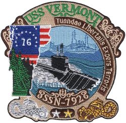SSN-792 USS Vermont
Namesake. State of Vermont
Ordered. 28 Apr 2014
Builder. General Dynamics Electric Boat, Groton, Connecticut
Laid down. Feb 2017
Launched. 29 Mar 2019
Christened. 20 Oct 2018
Acquired. 17 Apr 2020
Commissioned. 18 Apr 2020
Homeport. Groton, CT
Status. In active service
Class and type. Virginia-class fast-attack submarine
Displacement. 7,800 tons
Length. 377 ft (115 m)
Beam. 34 ft (10.4 m)
Draft. 32 ft (9.8 m)
Propulsion:	
1 × S9G PWR nuclear reactor 280,000 shp (210 MW), HEU 93%
2 × steam turbines 40,000 shp (30 MW)
1 × single shaft pump-jet propulsor
1 × secondary propulsion motor
Speed. 25 knots (46 km/h)
Endurance. can remain submerged indefinitely dependent on food stores and maintenance requirements.
Test depth. greater than 800 ft (244 m)
Complement. 15 officers; 120 enlisted men and women
Armament. 12 VLS tubes, four 21 inch (530 mm) torpedo tubes for Mk-48 torpedoes BGM-109 Tomahawk


