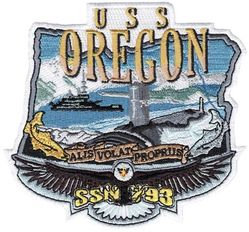 SSN-793 USS Oregon
Namesake. State of Oregon
Ordered. 28 Apr 2014
Builder. General Dynamics Electric Boat, Groton, CT
Laid down. 8 Jul 2017
Launched. 25 Jun 2020
Christened. 5 Oct 2019
Acquired. 26 Feb 2022
Commissioned. 28 May 2022
Homeport. Groton, CT
Class and type. Virginia-class fast-attack submarine
Displacement. 7,800 tons
Length. 377 ft (115 m)
Beam. 34 ft (10.4 m)
Draft. 32 ft (9.8 m)
Propulsion. S9G reactor auxiliary diesel engine
Speed. 25 knots (46 km/h; 29 mph)
Endurance. can remain submerged for up to 3 months
Test depth. greater than 800 ft (244 m)
Complement. 15 officers; 120 enlisted men
Armament:	
12 x VLS tubes for BGM-109 Tomahawk
4 x 21-inch (533 mm) torpedo tubes for Mk-48 torpedoes

