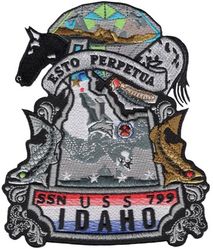 SSN-799 USS Idaho 
Namesake. State of Idaho
Ordered. 28 April 2014
Builder. General Dynamics Electric Boat, Groton, CT
Laid down. 24 Aug 2020
Status. Under construction
Class and type. Virginia-class fast-attack submarine
Displacement. 7,800 tons
Length. 377 ft (115 m)
Beam. 34 ft (10.4 m)
Draft. 32 ft (9.8 m)
Propulsion. S9G reactor auxiliary diesel engine
Speed. 25 knots (46 km/h)
Endurance. will be able to remain submerged for up to 3 months
Test depth. greater than 800 ft (244 m)
Complement. 15 officers; 120 enlisted men
Armament:
 12 VLS tubes, four 21 inch (530 mm) torpedo tubes for Mk-48 torpedoes 
BGM-109 Tomahawk

