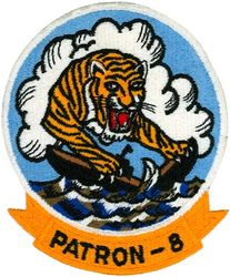 Patrol Squadron 8 (VP-8)
Established as Patrol Squadron TWO HUNDRED ONE (VP-201) on 1 Sep 1942. Redesignated Patrol Bombing Squadron TWO HUNDRED ONE (VPB-201) on 1 Oct 1944; Patrol Squadron TWO HUNDRED ONE (VP-201) on 15 May 1946; atrol Squadron, Medium Seaplane ONE (VP-MS-1) on 15 Nov 1946; Patrol Squadron, Medium Landplane EIGHT (VP-ML-8) on 5 Jun 1947; Patrol Squadron EIGHT (VP-8) on 1 Sep 1948, the second squadron to be assigned the VP-8 designation.

Lockheed P-3B Orion, 1965-1981
Lockheed P-3C UII Orion, 1981-1985
Lockheed P-3C UII.5 Orion, 1985-1994
Lockheed P-3C UIIIR Orion, 1994-2014
Boeing P-8 Poseidon, 2014-.

Insignia (5th) “The Tigers” approved by CNO on 21 Mar 1967.

