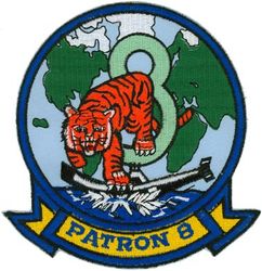 Patrol Squadron 8 (VP-8)
Established as Patrol Squadron TWO HUNDRED ONE (VP-201) on 1 Sep 1942. Redesignated Patrol Bombing Squadron TWO HUNDRED ONE (VPB-201) on 1 Oct 1944; Patrol Squadron TWO HUNDRED ONE (VP-201) on 15 May 1946; atrol Squadron, Medium Seaplane ONE (VP-MS-1) on 15 Nov 1946; Patrol Squadron, Medium Landplane EIGHT (VP-ML-8) on 5 Jun 1947; Patrol Squadron EIGHT (VP-8) on 1 Sep 1948, the second squadron to be assigned the VP-8 designation.

Lockheed P-3B Orion, 1965-1981
Lockheed P-3C UII Orion, 1981-1985
Lockheed P-3C UII.5 Orion, 1985-1994
Lockheed P-3C UIIIR Orion, 1994-2014
Boeing P-8 Poseidon, 2014-.

Insignia (5th) “The Tigers” approved by CNO on 21 Mar 1967.


