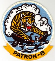 Patrol Squadron 8 (VP-8)
Established as Patrol Squadron TWO HUNDRED ONE (VP-201) on 1 Sep 1942. Redesignated Patrol Bombing Squadron TWO HUNDRED ONE (VPB-201) on 1 Oct 1944; Patrol Squadron TWO HUNDRED ONE (VP-201) on 15 May 1946; atrol Squadron, Medium Seaplane ONE (VP-MS-1) on 15 Nov 1946; Patrol Squadron, Medium Landplane EIGHT (VP-ML-8) on 5 Jun 1947; Patrol Squadron EIGHT (VP-8) on 1 Sep 1948, the second squadron to be assigned the VP-8 designation.

Lockheed P-3B Orion, 1965-1981
Lockheed P-3C UII Orion, 1981-1985
Lockheed P-3C UII.5 Orion, 1985-1994
Lockheed P-3C UIIIR Orion, 1994-2014
Boeing P-8 Poseidon, 2014-.

Insignia (5th) “The Tigers” approved by CNO on 21 Mar 1967.

