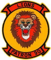 Patrol Squadron 90 (VP-90)
Established as Patrol Squadron NINETY (VP-90) “The Lions” on 1 Nov 1970. Disestablished on 30 Sep 1994.

Lockheed SP-2H Neptune, 1970-1974
Lockheed P-3A Orion, 1974-1984
Lockheed P-3B MOD Orion, 1984-1991

Insignia (4th design) was a return to the earlier, more stylized head of a lion. The squadron felt that “the ferocious lion’s head displays strength, aggressiveness, pride, and in general, a ‘King of the Jungle’ mystique.” 

