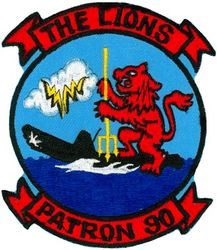 Patrol Squadron 90 (VP-90)
Established as Patrol Squadron NINETY (VP-90) “The Lions” on 1 Nov 1970. Disestablished on 30 Sep 1994.

Lockheed SP-2H Neptune, 1970-1974
Lockheed P-3A Orion, 1974-1984
Lockheed P-3B MOD Orion, 1984-1991

Insignia (3rd design) was approved by CNO on 2 May 1985. 

