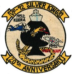 Fighter Squadron 92 (VF-92) 20th Anniversary
VF-92 "Silverkings" (Third VF-92)
1972
Established on 26 Mar 1952; VF-54 on 1 Jun 1963; VF-92 on 15 Oct 1963-30 Jun 1975.
Vought (Goodyear) FG-1D Corsair
Vought F4U-4 Corsair
Grumman F9F-2 Panther
Douglas AD4NA/4/5 Skyraider
McDonnell F2H-3/4 Banshee
McDonnell  F3H-2 Demon
