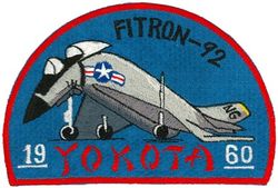 Fighter Squadron 92 (VF-92) (3rd) F-4 Phantom II
Established Fighter Squadron NINETY TWO (VF-92) on 26 Mar 1952. Redesignated Fighter Squadron FIFTY FOUR (VF-54) (2nd) on 1 Jun 1963; Fighter Squadron NINETY TWO (VF-92) (3rd) "Silverkings" on 15 Oct 1963. Disestablished on 30 Jun 1975.

Insignia approved by CNO on 6 Apr 1954, designed by John G. Naasz. Japanese embroidery.

Deployments.
VF-92 
20 Nov 1952-25 Jun 1953, CV-45 USS Valley Forge, CVG-5, Vought F4U-4	Corsair
12 Mar 1954-19 Nov 1954, CV-47 Philippine Sea, CVG-5, Grumman F9F-2 Panther
5 Jan 1956-23 Jun 1956, CVA-38 USS Shangri La, ATG-3, Douglas AD-4B Skyraider 
Jul 1958-Aug 1958, CV-10 USS Yorktown, Det. N,	 McDonnell F2H-3 Banshee
16 Sep 1957-25 Apr 1958, CVA-14 USS Ticonderoga, CVG-9, McDonnell F2H-3 Banshee
31 Oct 1958-21 May 1959, CV-10 USS Yorktown, Det. N, 	McDonnell F2H-3 Banshee
6 Feb 1960-30 Aug 1960, CVA-61 USS Ranger, CVG-9, McDonnell F3H-2N Demon
11 Aug 1961-8 Mar 1962, CVA-61 USS Ranger, CVG-9, McDonnell F3H-2 Demon
VF-54
21 Jul 1962-11 Sep 1962, CVA-16 USS Lexington, CVG-5, McDonnell F3H-2N Demon
3 Jan 1963-15 Jul 1963, CVA-14 USS Ticonderoga, CVG-5, McDonnell F3H-2 Demon
VF-92 
5 Aug 1964-6 May 1965, CVA-61 USS Ranger, CVW-9, McDonnell Douglas F-4B Phantom II
26 Oct 1965-21 Jun 1966, CVAN-65 USS Enterprise, CVW-9, McDonnell Douglas F-4B Phantom II
19 Nov 1966-6 July 1967, CVAN-65 USS Enterprise, CVW-9, McDonnell Douglas F-4B Phantom II
3 Jan 1968-18 Jul 1968, CVAN-65 USS Enterprise, CVW-9	, McDonnell Douglas F-4B Phantom II
6 Jan 1969-2 Jul 1969, CVAN-65 USS Enterprise, CVW-9, McDonnell Douglas F-4J Phantom II
10 Apr 1970-21 Dec 1970, CVA-66 USS America, 	CVW-9, McDonnell Douglas F-4J Phantom II
1 Oct 1971-20 Jun 1972, CVA-64 USS Constellation, CVW-9, McDonnell Douglas F-4J Phantom II 
5 Jan 1973-11 Oct 1973, CVA-64 USS Constellation, CVW-9, McDonnell Douglas F-4J Phantom II
21 Jun 1974-22 Dec 1974, CVA-64 USS Constellation, CVW-9, McDonnell Douglas F-4J Phantom II

