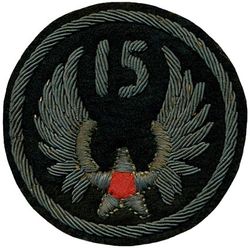 15th Air Force
Established as Fifteenth Air Force on 30 Oct 1943. Activated on 1 Nov 1943. Inactivated on 15 Sep 1945.

Insignia approved on 19 Feb 1944. Attributed to Albert Halweg

Stations. Tunis, Tunisia, 1 Nov 1943; Bari, Italy, 1 Dec 1943-15 Sep 1945.
