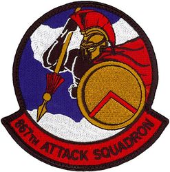 867th Attack Squadron
Organized as 92 Aero Squadron on 21 Aug 1917. Demobilized on 21 Dec 1918. Reconstituted, and consolidated (1942), with 17 Reconnaissance Squadron (Light), which was constituted on 20 Nov 1940. Activated on 15 Jan 1941. Redesignated as: 92 Bombardment Squadron (Light) on 14 Aug 1941; 92 Reconnaissance Squadron (Medium) on 30 Dec 1941; 433 Bombardment Squadron (Medium) on 22 Apr 1942; 10 Antisubmarine Squadron (Heavy) on 29 Nov 1942; 867 Bombardment Squadron (Heavy) on 21 Oct 1943. Inactivated on 4 Jan 1946. Redesignated as 867 Reconnaissance Squadron on 9 Aug 2012. Activated on 10 Sep 2012.
 
