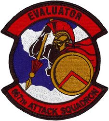 867th Attack Squadron Evaluator
Organized as 92 Aero Squadron on 21 Aug 1917. Demobilized on 21 Dec 1918. Reconstituted, and consolidated (1942), with 17 Reconnaissance Squadron (Light), which was constituted on 20 Nov 1940. Activated on 15 Jan 1941. Redesignated as: 92 Bombardment Squadron (Light) on 14 Aug 1941; 92 Reconnaissance Squadron (Medium) on 30 Dec 1941; 433 Bombardment Squadron (Medium) on 22 Apr 1942; 10 Antisubmarine Squadron (Heavy) on 29 Nov 1942; 867 Bombardment Squadron (Heavy) on 21 Oct 1943. Inactivated on 4 Jan 1946. Redesignated as 867 Reconnaissance Squadron on 9 Aug 2012. Activated on 10 Sep 2012.
 
