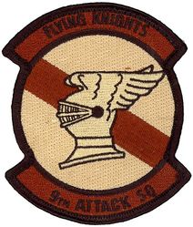 9th Attack Squadron
Constituted 9 Pursuit Squadron (Interceptor) on 20 Nov 1940. Activated on 15 Jan 1941. Redesignated: 9 Fighter Squadron on 15 May 1942; 9 Fighter Squadron, Twin Engine, on 25 Jan 1943; 9 Fighter Squadron, Single Engine, on 19 Feb 1944; 9 Fighter Squadron, Two Engine, on 6 Nov 1944; 9 Fighter Squadron, Single Engine, on 8 Jan 1946; 9 Fighter Squadron, Jet Propelled, on 1 May 1948; 9 Fighter Squadron, Jet, on 10 Aug 1948; 9 Fighter-Bomber Squadron on 1 Feb 1950; 9 Tactical Fighter Squadron on 8 Jul 1958; 9 Fighter Squadron on 1 Nov 1991, Inactivated on 16 May 2008. Redesignated 9 Attack Squadron and activated on 4 Oct 2012-.
Keywords: Desert