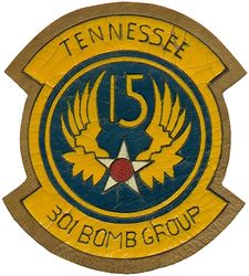 301st Bombardment Group, Heavy 15th Air Force
Constituted as 301st Bombardment Group (Heavy) on 28 Jan 1942. Activated on 3 Feb 1942. Redesignated 301st Bombardment Group (Very Heavy) in Aug. Inactivated on 15 Oct 1945.

Stations. Geiger Field, WA, 3 Feb 1942; Alamogordo, NM, 27 May 1942; Richard E Byrd Field, VA, 21 Tun-19 Jul 1942; Chelveston, England, 9 Aug 1942; Tafaraoui, Algeria, c. 26 Nov 1942; Maison Blanche, Algeria, 5 Dec 1942; Biskra, Algeria, c. 16 Dec 1942; Ain Mlila, Algeria, c. 17 Jan 1943; St-Donat, Algeria, 6 Mar 1943; Oudna, Tunisia, 6 Aug 1943; Cerignola, Italy, c. 7 Dec 1943; Lucera, Italy, 1 Feb 1944-1945; Sioux Falls AAFld, SD, 28 Jul 1945; Pyote AAFld, TX, 23 Aug-15 Oct 1945.

Aircraft. Boeing B-17 Flying Fortress, 1942-1945.

Insignia approved 11 Aug 1942. Italian made painted incised leather.

