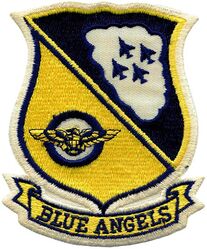 USN Flight Demonstration Squadron Blue Angels F-4 Phantom II
The Blue Angels were originally formed on 24 Apr 1946 as the Navy Flight Exhibition Team by the Chief of Naval Operations, Admiral Chester Nimitz, who had a vision to create a flight exhibition team in order to raise the public's interest in naval aviation and boost Navy morale. The name changed to Blue Angels and first introduced at an air show in Jul 1946.
To boost Navy morale, demonstrate naval air power, and maintain public interest in naval aviation, an underlying mission was to help the Navy generate public and political support for a larger allocation of the shrinking defense budget.
The original Blue Angels insignia or crest was designed in 1949, by Lt. Commander Raleigh "Dusty" Rhodes, their third Flight Leader and first jet fighter leader. The aircraft silhouettes change as the team changes aircraft.
The Navy Flight Exhibition Team was reorganized and commissioned the United States Navy Flight Demonstration Squadron on 10 Dec 1973.

Grumman F6F-5 Hellcat, Jun-Aug 1946.
Grumman F8F-1 Bearcat, Aug 1946-1949.
Grumman F9F-2 Panther, 1949-Jun 1950 (first jet); F9F-5 Panther, 1951-1955.
Grumman F9F-8 Cougar, 1954-1957.
Grumman F11F-1 (F-11) Tiger, 1957-1968. 
McDonnell Douglas F-4J Phantom II, 1969-1974.
Douglas A-4F Skyhawk, 1974-1986.
McDonnell Douglas F/A-18 Hornet (F/A-18B as #7), 1986 -2010.
Boeing F/A-18A/C (B/D as #7) Hornet, 2010-2020.
Boeing F/A-18E Super Hornet (F/A-18F as #7), 2020.

