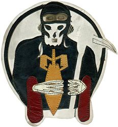 375th Bombardment Squadron, Heavy
Constituted 375th Bombardment Squadron (Heavy) on 28 Jan 1942. Activated on 15 Apr 1942. Inactivated on 6 Jan 1946.

Insignia approved on 11 Jan 1943. Indian made painted multi piece leather.

Stations. Gowen Field, ID, 15 Apr 1942; Davis-Monthan Field, Az, 18 Jun 1942; Alamogordo, NM, 24 Jul 1942; Davis-Monthan Field, Az, 28 Aug 1942; Wendover Field, Ut, 1 Oct 1942; Pueblo AAB, CO, 1 Dec 1942-2 Jan 1943; Chengkung, China, 20 Mar 1943; Hsinching, China, 18 Feb 1945; Rupsi, India, 27 Jun-14 Oct 1945; Camp Kilmer, NJ, 5-6 Jan 1946.


