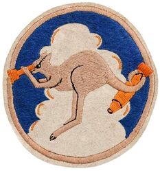 435th Bombardment Squadron, Heavy
40th Reconnaissance Squadron formed on 14 Mar 1942 by authority of War Department but apparently without formal constitution and activation. Redesignated 435th Bombardment Squadron (Heavy) on 22 Apr 1942. Inactivated on 1 Apr 1944, Redesignated 435th Bombardment Squadron (Very Heavy). Activated on 1 Apr 1944. Inactivated on 10 May 1944. Activated on 7 Jul 1944. Inactivated on 28 May 1946.

Insignia approved on 6 May 1943. Australian made, hand embroidered on wool.

Stations. Townsville, Australia, 14 Mar-c. 15 Nov 1942; Pocatello, ID, c. 30 Dec 1943; Pyote AAB, TX, 5 Jan 1943-1 Apr 1944. Great Bend AAFld, TX, 1 Apr-10 May 1944. Dalhart AAFld, TX, 7 Jul 1944; Great Bend AAFld, KS, 10 Dec 1944-19 Jun 1945; Kadena, Okinawa, 5 Aug 1945-28 May 1946.

