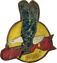 45th Bombardment Squadron, Very Heavy
Constituted 45th Bombardment Squadron (Medium) on 22 Nov 1940. Activated on 1 Apr 1941. Redesignated: 45th Bombardment Squadron (Heavy) on 7 May 1942; 45th Bombardment Squadron (Very Heavy) on 20 Nov 1943, Inactivated on 1 Oct 1946.

Insignia approved on 6 Mar 1942. Multi piece painted leather

Borinquen Field, PR, 1 Apr 1941; France Field, CZ, 17 Jun 1942; David, Panama, 13 Nov 1942; Galapagos Islands, 18 Feb 1943; Howard Field, CZ, c. 22 May-15 Jun 1943; Pratt AAFld, KS, 1 Jul 1943-11 Mar 1944; Chakulia, India, c. 9 Apr 1944-Apr 1945; West Field, Tinian, Apr-7 Nov 1945; March Field, CA, 27 Nov 1945; Davis-Monthan Field, AZ, c. 13 May-1 Oct 1946.

