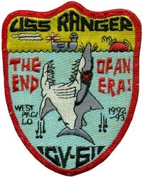 CV-61 USS Ranger WESTERN PACIFIC, INDIAN OCEAN & ARABIAN GULF 1992-1993
Namesake. Ranger, captained by John Paul Jones who sailed to harass the Royal Navy
Ordered. 1 Feb 1954
Builder. Newport News Shipbuilding, VA
Cost. $182 million 
Laid down. 2 Aug 1954
Launched. 29 Sep 1956
Acquired. 1 Aug 1957
Commissioned. 10 Aug 1957
Decommissioned. 10 Jul 1993
Reclassified. CV-61, Jun 1975
Stricken	. 8 Mar 2004
Fate. Scrapped, 1 Nov 2017
Class and type. Forrestal-class aircraft carrier
Displacement:	
56,300 long tons (57,200 t) light
81,101 long tons (82,402 t) full load
Length. 	1,046 ft (319 m)
Beam. 130 ft (40 m) waterline; 249 ft 6 in (76.05 m) extreme
Draft. 37 ft (11 m)
Propulsion:	
4 geared turbines, 4 shafts, 280,000 shaft horsepower (210 MW)
8 Babcock & Wilcox boilers
Speed. 34 knots (63 km/h; 39 mph)
Complement. 3,826 officers and men.
Sensors and processing systems:	
AN/SPS-48 3D air search radar
AN/SPS-43 2D air search radar
AN/SPS-10 surface search radar
Electronic warfare & decoys. Mark 36 SRBOC
Armament:	
8 × 5"/54 caliber Mark 42 guns (127 mm) 
NATO Sea Sparrow
Phalanx CIWS
Aircraft carried. 	70-90

