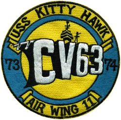 CV-63 USS Kitty Hawk WESTERN PACIFIC & INDIAN OCEAN CRUISE 1973-1974
Namesake. Kitty Hawk, NC, where the Wright brothers made the first controlled powered airplane flight.
Awarded. 1 Oct 1955
Builder. New York Shipbuilding Corporation, Camden, NJ
Laid down. 27 Dec 1956
Launched. 21 May 1960
Commissioned. 29 Apr 1961
Decommissioned. 12 May 2009
Reclassified. CV-63, 29 Apr 1973
Stricken . 20 Oct 2017
Homeport. Puget Sound, WA
Status. Undergoing scrapping
Class and type. Kitty Hawk-class aircraft carrier
Displacement:
61,351 long tons (62,335 t) standard
81,985 long tons (83,301 t) full load
Length. 1,068.9 ft (325.8 m) LOA
Beam:
282 ft (86 m) extreme
130 ft (40 m) waterline
Draft. 38 ft (12 m)
Propulsion. Westinghouse geared steam turbines, eight Foster Wheeler steam boilers, four shafts; 280,000 shp (210 MW)
Speed. 33 knots (61 km/h; 38 mph)
Complement. 5,624 officers and men
Armament. RIM-7 Sea Sparrow surface-to-air missiles, 2 RIM-116 RAM, 2 Phalanx CIWS Automated Anti-Missile/Aircraft Defenses
Aircraft carried. 85
Typical 2000 air wing (70 aircraft):
40 F/A 18E/F Super hornet fighter-bombers
4 EA-6B Prowler combat EW
4 E-2C Hawkeye AEW
5 SH-60F/HH-60H Sea Hawk helicopters
1 C-2A Greyhound carrier on-board delivery
