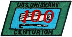 CVA-34 USS Oriskany 100 Carrier Landings
Name. USS Oriskany (CVA-34, CV-34)
Namesake. Battle of Oriskany, an engagement of the Saratoga campaign of the American Revolutionary War, and one of the bloodiest battles in the conflict between Patriot forces and those loyal to Great Britain.
Ordered. 7 Aug 1942
Builder. New York Naval Shipyard
Laid down. 1 May 1944
Launched. 13 Oct 1945
Commissioned. 25 Sep 1950
Decommissioned. 2 Jan 1957
Recommissioned. 7 Mar 1959
Decommissioned. 30 Sep 1976
Reclassified:	
CVA-34, 1 Oct 1952
CV-34, 30 Jun 1976
Stricken	. 25 Jul 1989
Fate. Sunk as artificial reef, 17 May 2006
Class and type. Essex-class aircraft carrier
Displacement. 30,800 long tons (31,300 t)
Length. 888 ft (271 m)
Beam. 129 ft (39 m) overall
Draft. 30 ft 6 in (9.30 m)
Propulsion:	
4 × steam turbines
4 × screw propellers
Speed. 33 knots (61 km/h; 38 mph)
Range. 14,100 nmi (26,100 km; 16,200 mi) at 20 knots (37 km/h; 23 mph)
Crew. 2,600 officers and enlisted men
Armor. belt: 2.5–4 in (64–102 mm), Deck: 1.5 in (38 mm), Hangar deck: 2.5 in (64 mm), Bulkheads: 4 in (102 mm)
Aircraft carried. 91–103 aircraft


