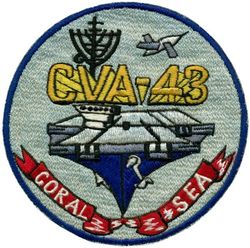 CVA-43 USS Coral Sea 
Namesake. Coral Sea, The Battle of the Coral Sea, 4-8 May 1942, a major naval battle between the Imperial Japanese Navy (IJN) and naval and air forces of the USA and Australia.
Ordered. 14 Jun 1943
Builder. Newport News Shipbuilding
Laid down. 10 Jul 1944
Launched. 2 Apr 1946
Commissioned. 1 Oct 1947
Reclassified:
CVB-43. 15 Jul 1943
CVA-43. 1 Oct 1952
CV-43. 30 Jun 1975
Decommissioned. 26 Apr 1990
Stricken. 28 Apr 1990
Motto. Older and Bolder
Fate. Scrapped, 8 Sep 2000
Class and type. Midway-class aircraft carrier
Displacement:	
45,000 long tons (46,000 t) (standard)
60,000 long tons (61,000 t) (full load) [3]
Length:
899 ft 9 in (274.24 m) wl
967 ft 8 in (294.94 m) oa
Beam:	
113 ft (34 m) waterline,
136 feet (41 m) flight deck
Draft. 35 ft (11 m)
Installed power. 12 Babcock and Wilcox boilers 212,000 shp (158,000 kW)
Propulsion:	
4 Westinghouse Geared steam turbine sets
4 shafts
Speed. 33 knots (61 km/h; 38 mph)
Range. 15,000 nmi (28,000 km; 17,000 mi) at 15 kn (28 km/h; 17 mph)
Complement. 4,104 officers and men
Sensors and processing systems:
As Built:
1 x SC-2 Surveillance Radar
2 x SG Surface Search Radars (On top Mark-37 GFCS)
1 x SK-2 Air Search Radars
2 x Mk-37 GFCS
Electronic warfare & decoys. As Built: 1 x TDY-2 ECM (Anti-Radar)
Armament:	
As Built: (1949)
14 × 5"/54 caliber Mark 16 guns (14 x 1) 
40 × 3"/50 caliber guns (20 x 2)  
28 × Oerlikon 20 mm cannons (14 x 2)  
After SCB-110A Overhaul: (1960's)  
6 x 5"/54 caliber Mark 16 guns, (6 x 1) or (3 x 1)
After SCB-101.66 modernization: (1980's) 3 x Phalanx CIWS (1 x 3)
Aircraft carried:	Up to 130 (World War II); 65-70 (1980s)
Aviation facilities:	
As Built: (1949)
2 x Centreline Elevator, 1 x Deck edge Elevator, 2 x H-41 hydraulic catapults, 3 x Arresting Wires, 6 x Barricades
As Retired:
At least 4 or more Bomb elevators, 2 Hangar Bays, 3 Deck Edges elevators (2 Starboard and 1 Portside)

