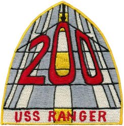 CVA-61 USS Ranger 200 Carrier Landings
Namesake. Ranger, captained by John Paul Jones who sailed to harass the Royal Navy
Ordered. 1 Feb 1954
Builder. Newport News Shipbuilding, VA
Cost. $182 million 
Laid down. 2 Aug 1954
Launched. 29 Sep 1956
Acquired. 1 Aug 1957
Commissioned. 10 Aug 1957
Decommissioned. 10 Jul 1993
Reclassified. CV-61, Jun 1975
Stricken	. 8 Mar 2004
Fate. Scrapped, 1 Nov 2017
Class and type. Forrestal-class aircraft carrier
Displacement:	
56,300 long tons (57,200 t) light
81,101 long tons (82,402 t) full load
Length. 	1,046 ft (319 m)
Beam. 130 ft (40 m) waterline; 249 ft 6 in (76.05 m) extreme
Draft. 37 ft (11 m)
Propulsion:	
4 geared turbines, 4 shafts, 280,000 shaft horsepower (210 MW)
8 Babcock & Wilcox boilers
Speed. 34 knots (63 km/h; 39 mph)
Complement. 3,826 officers and men.
Sensors and processing systems:	
AN/SPS-48 3D air search radar
AN/SPS-43 2D air search radar
AN/SPS-10 surface search radar
Electronic warfare & decoys. Mark 36 SRBOC
Armament:	
8 × 5"/54 caliber Mark 42 guns (127 mm) 
NATO Sea Sparrow
Phalanx CIWS
Aircraft carried. 	70-90

