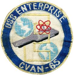 CVAN-65 USS Enterprise
Namesake. USS Enterprise, previously 6 USN ships with this name
Ordered. 15 Nov 1957
Builder. Newport News Shipbuilding, VA
Cost. $451.3 million
Laid down. 4 Feb 1958
Launched. 24 Sep 1960
Commissioned. 25 Nov 1961
In service. 12 Jan 1962
Reclassified. CVN-65 from CVA(N)-65
Out of service. 1 Dec 2012
Stricken. 3 Feb 2017
Motto. We are Legend; Ready on Arrival; The First, the Finest; Eight Reactors, None Faster
Status. Awaiting recycling at HII Shipyard, Newport News, VA
Class and type. Enterprise-class aircraft carrier
Displacement. 93,284 long tons (94,781 metric tons) Full Load
Length:
1,123 ft (342 m) (after refit)
1,088 ft (332 m) (original)
Beam:
132.8 ft (40.5 m) (waterline)
257.2 ft (78.4 m) (extreme)
Draft. 39 ft (12 m)
Propulsion:
8 × Westinghouse A2W nuclear reactors
4 x Westinghouse geared steam turbines
4 × shafts
280,000 shp (210 MW)
Speed. 33.6 kn (38.7 mph; 62.2 km/h)
Range. Unlimited distance; 20–25 years
Complement. 5,828 (maximum), Ship's company: 3,000 (2,700 Sailors, 150 Chiefs, 150 Officers), Air wing: 1,800 (250 pilots, and 1,550 support personnel)
Sensors and processing systems:
AN/SPS-48 3D air search radar
AN/SPS-49 2D air search radar
MK-23 Target Acquisition System Fire Control Radar
Electronic warfare & decoys:
AN/SLQ-32 Electronic Warfare Suite
Mark 36 SRBOC
Armament:
3 × NATO Sea Sparrow launchers
3 × 20 mm Phalanx CIWS mounts
2 RAM launchers
Armor. 8 in (20 cm) aluminum belt (equivalent to 4 in (10 cm) rolled homogeneous steel armor), armored flight deck, hangar, magazines and reactor
Aircraft carried. Hold up to 90, 60+ (normally)
Aviation facilities. Flight deck: 1,123 ft (342 m), Equipped with 4 steam-powered catapults

