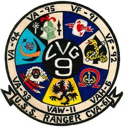Carrier Air Group 9 (CVG-9) WESTERN PACIFIC Cruise 1960
6 Feb-20 Aug 1960, USS Ranger (CVA-61)

Squadrons: Fighter Squadron NINETY ONE (VF-91)(F8U-2), Fighter Squadron NINETY TWO (VF-92)(F3H-2), Attack Squadron NINETY THREE (VA-93)(A4D-2), Attack Squadron NINETY FOUR (VA-94)(A4D-2), Attack Squadron NINETY FIVE (VA-95)(AD-7), Heavy Attack Squadron SIX (VAH-6)(A3D-2), Carrier Airborne Early Warning Squadron THIRTEEN (VAW-13 Det-M)(AD-5W), Composite Photographic Reconnaissance Squadron SIXTY ONE (VCP-61)(F8U-1P) & Helicopter Squadron One (HU-1 Det-M)(HUP-2).

