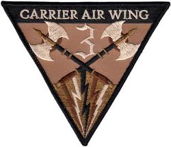 Carrier Air Wing 3 (CVW-3)
Established as Saratoga Air Group on 1 Jul 1938. Redesignated Carrier Air Group THREE (CVG-3) on 25 Sep 1943; Attack Carrier Air Group THREE (CVAG-3) on 15 Nov 1946; Carrier Air Group THREE (CVG-3) on 1 Sep 1948; Carrier Air Wing THREE (CVW-3) on 20 Dec 1963-.
